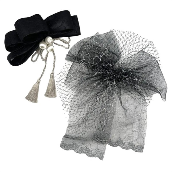 髪飾り　レースループリボン(ブラック F105-X87)