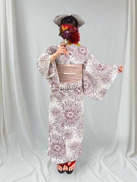 C381_JS-4  花火 赤茶【二部式浴衣単品】