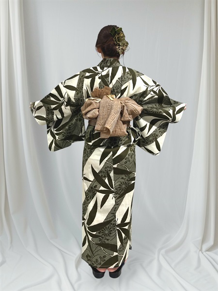 C381_JS-5 絞り風竹 カーキ【二部式浴衣単品】(C381_JS-5 カーキ)