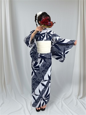 C381_JS-6 絞り風竹 ネイビー【二部式浴衣単品】