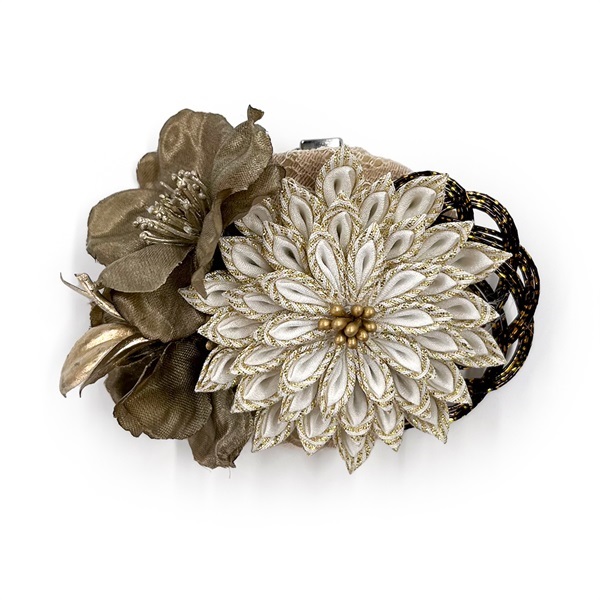 帯留め 菊つまみ(カーキ F340-A02)