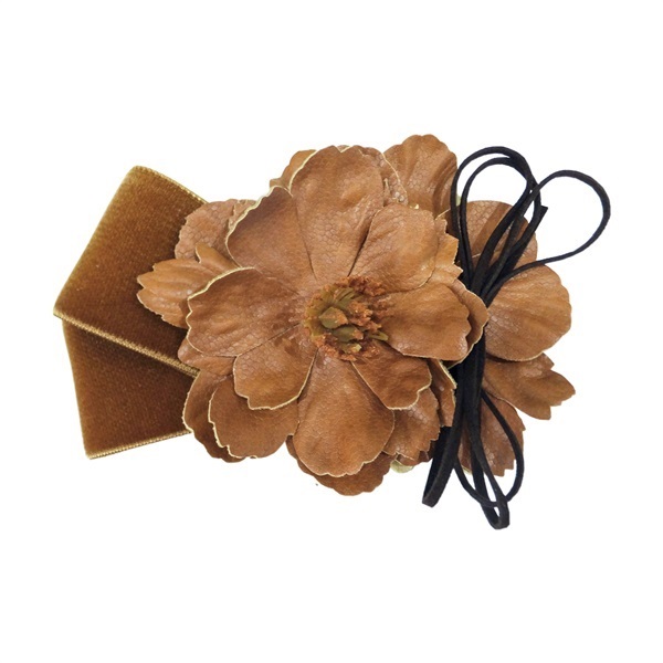 髪飾り　ベロア＆エコレザークリップ(キャメル F102-E56)