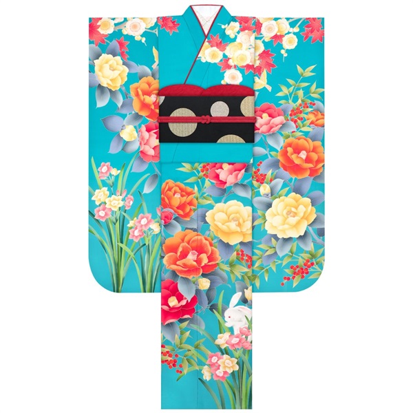 【Web限定】振袖レンタルセット かくれんぼ兎(ターコイズ)