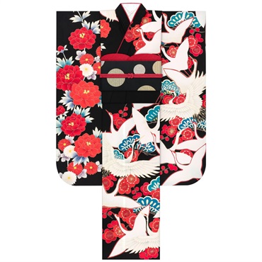 【Web限定】振袖レンタルセット 鶴と牡丹(黒)