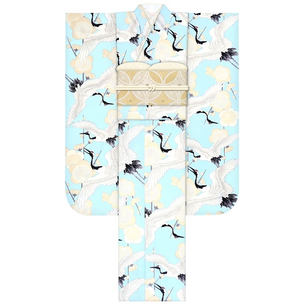 振袖レンタルセット 梅鶴(水色)