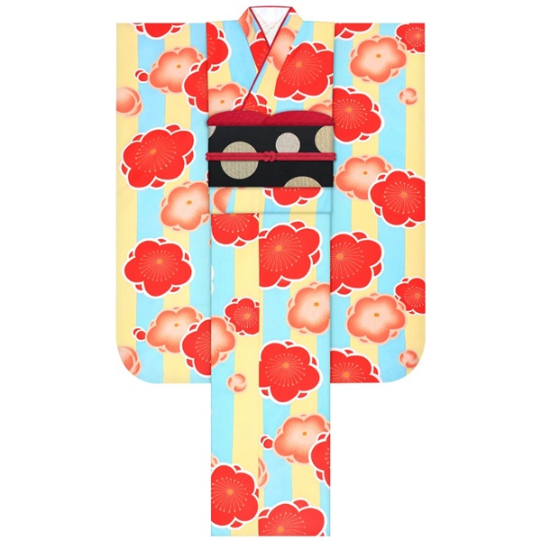 【Web限定】振袖レンタルセット 縞に梅(黄)