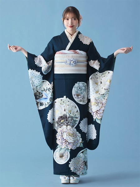 正絹振袖レンタルセットトーン華丸紋(エメラルドグリーン)