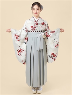 袴 レンタル 卒業式 大学生 鶴に松桜 銀ねず